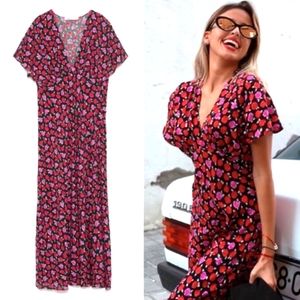 Zara bias rose floral midi dress